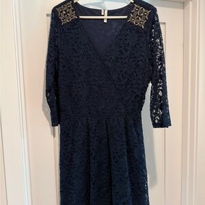 Zara Navy Lace Long Sleeve Dress